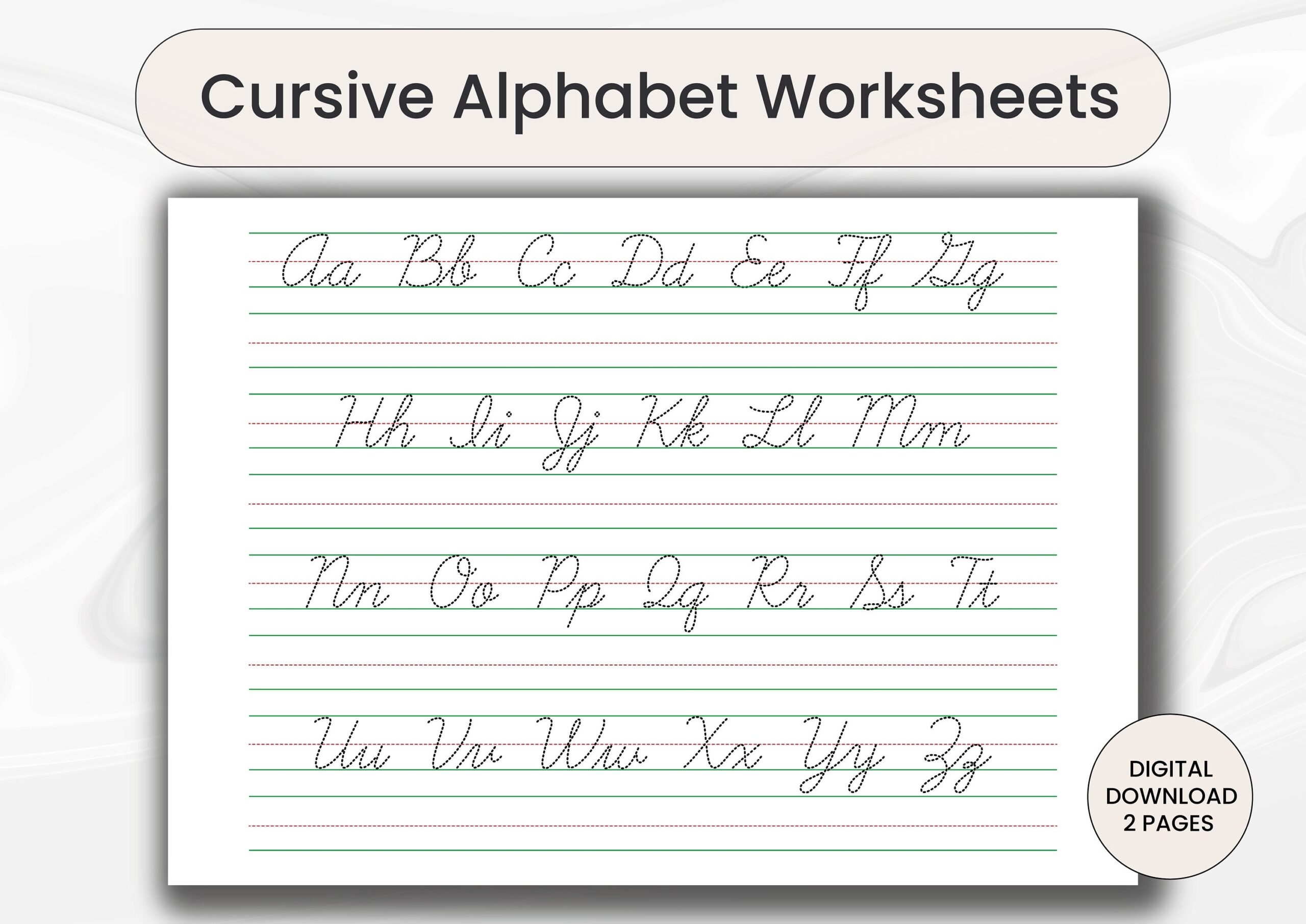 Cursive Alphabet Letter Tracing Worksheets Printable Cursive Handwriting Trace Practice Pages Digital Download Learn Cursive Writing Sheet Etsy