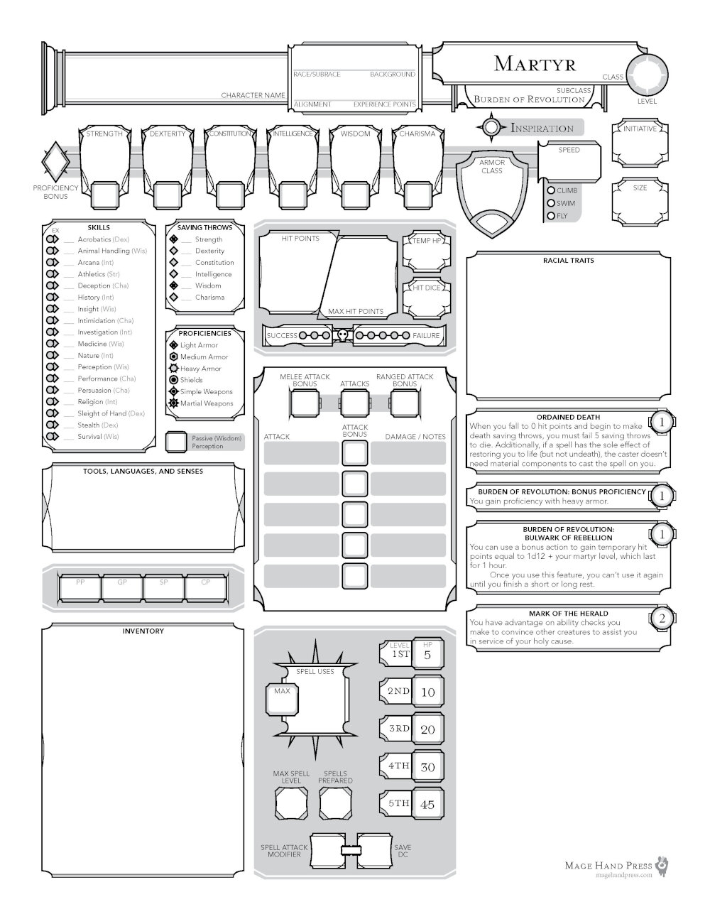 Custom Character Sheets Mage Hand Press