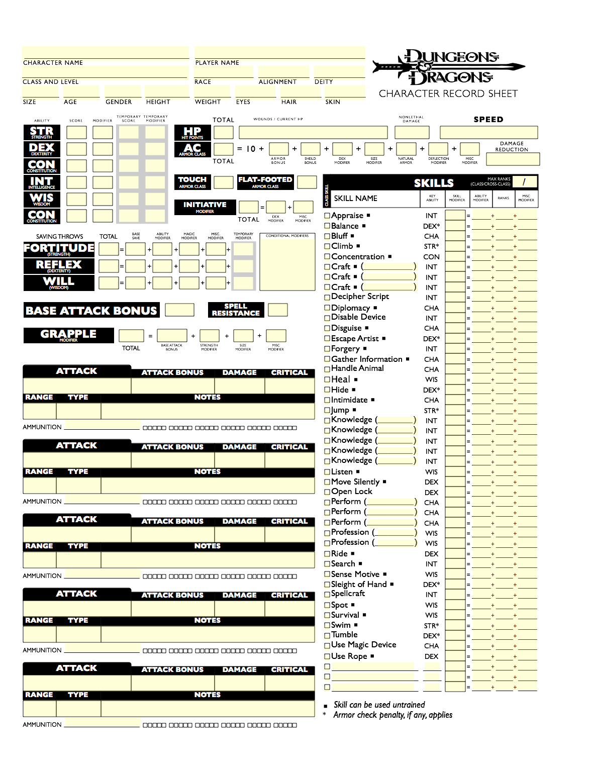 3.5e character sheet printable