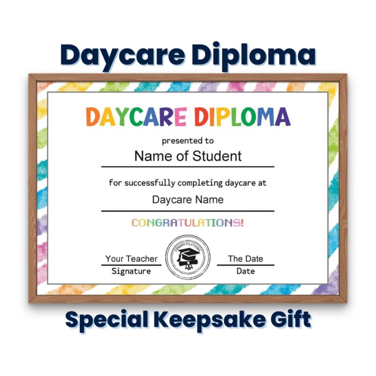 Daycare Diploma Certificate Template Custom Printable Diploma For Kids Daycare Graduation Diploma Last Day Of Daycare Etsy