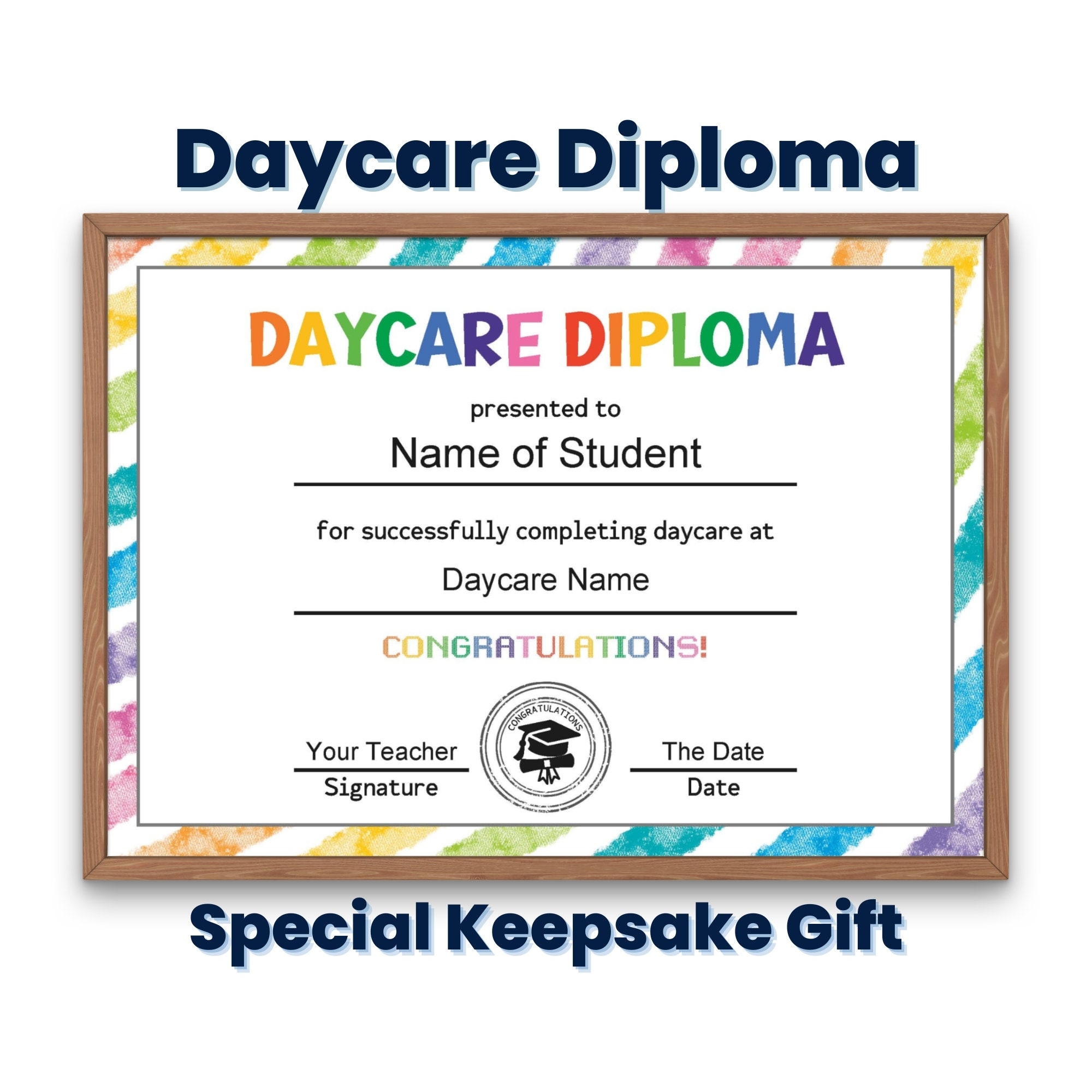 Daycare Diploma Certificate Template Custom Printable Diploma For Kids Daycare Graduation Diploma Last Day Of Daycare Etsy