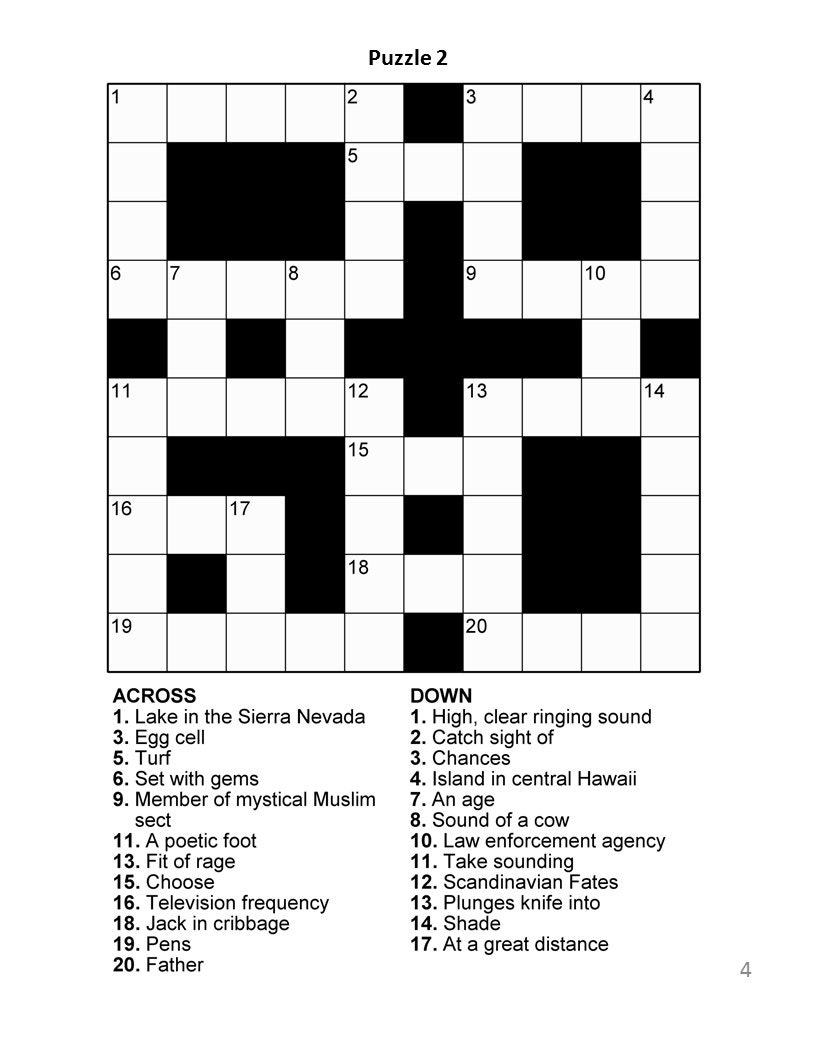 free printable crossword puzzles for seniors