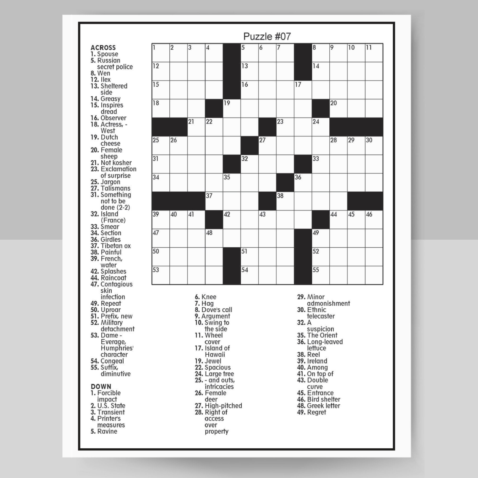 printable crossword template