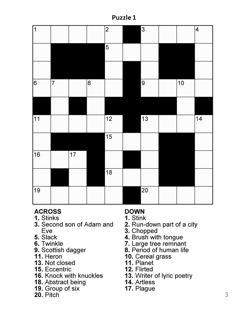 free printable crossword puzzles for adults easy