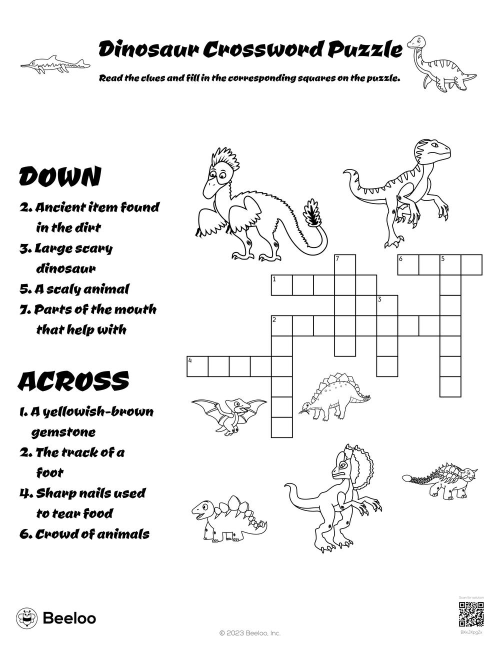 Dinosaur Crossword Puzzle Beeloo Printable Crafts And Activities For Kids