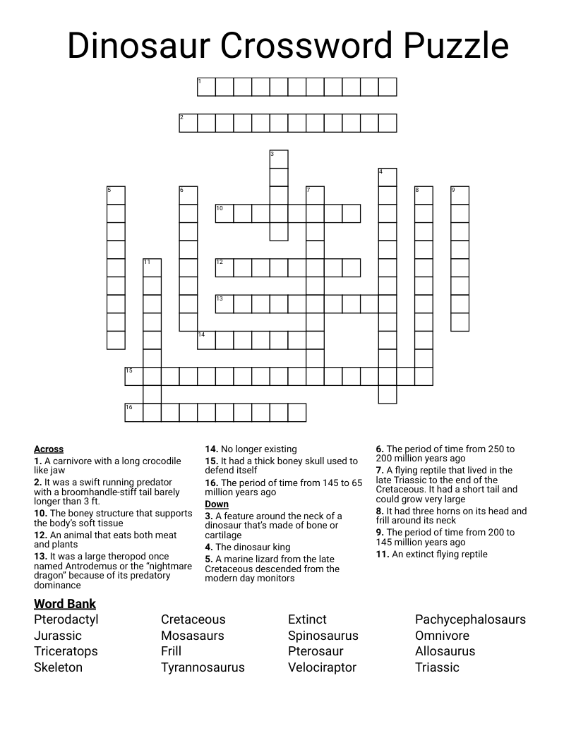 Dinosaur Crossword Puzzle WordMint