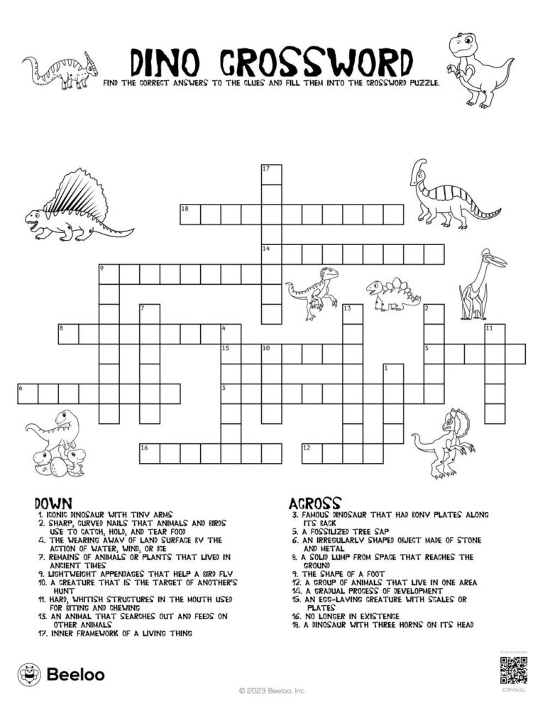 Dinosaur themed Crossword Puzzles Beeloo Printable Crafts And Activities For Kids