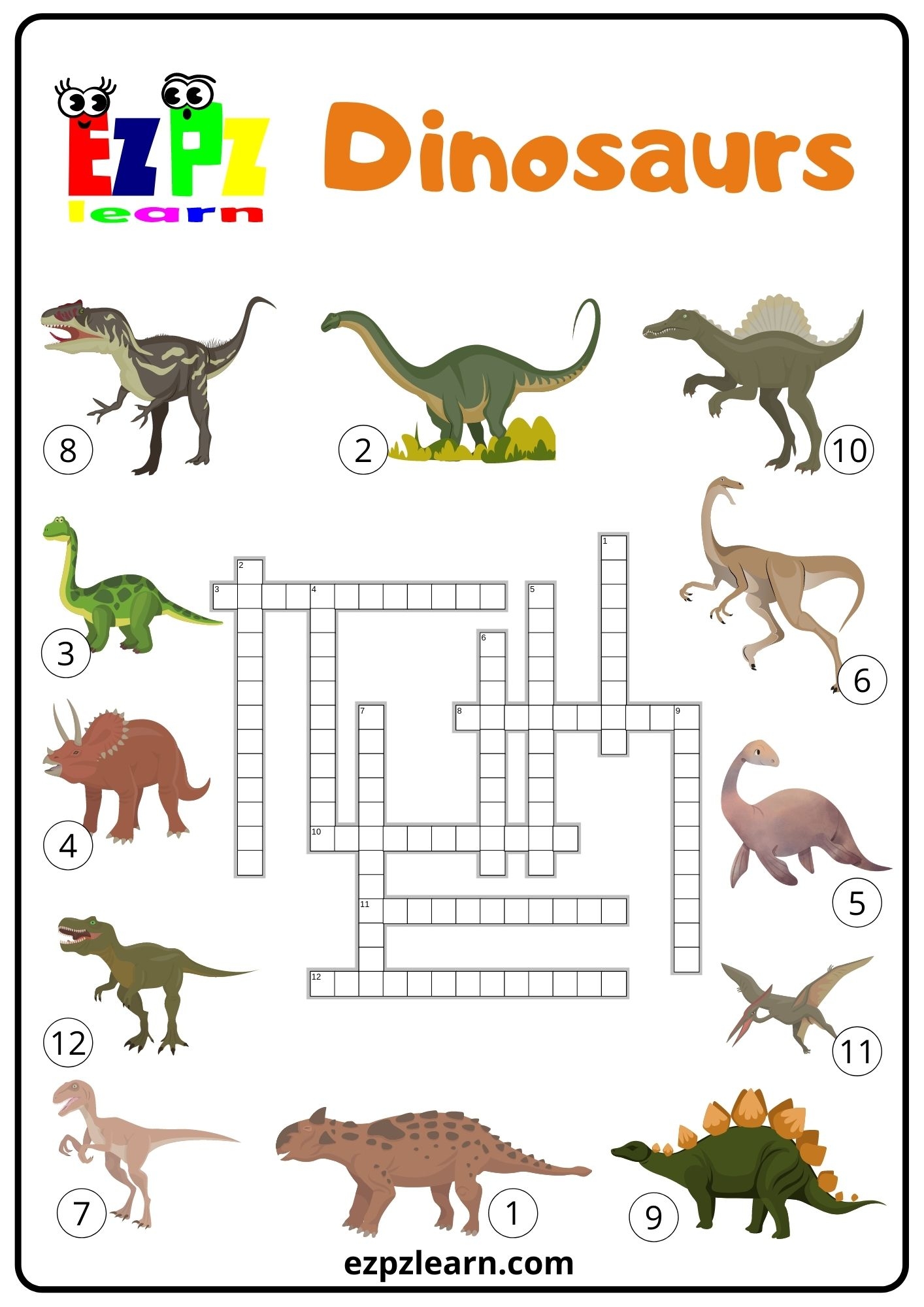 dinosaur crossword printables
