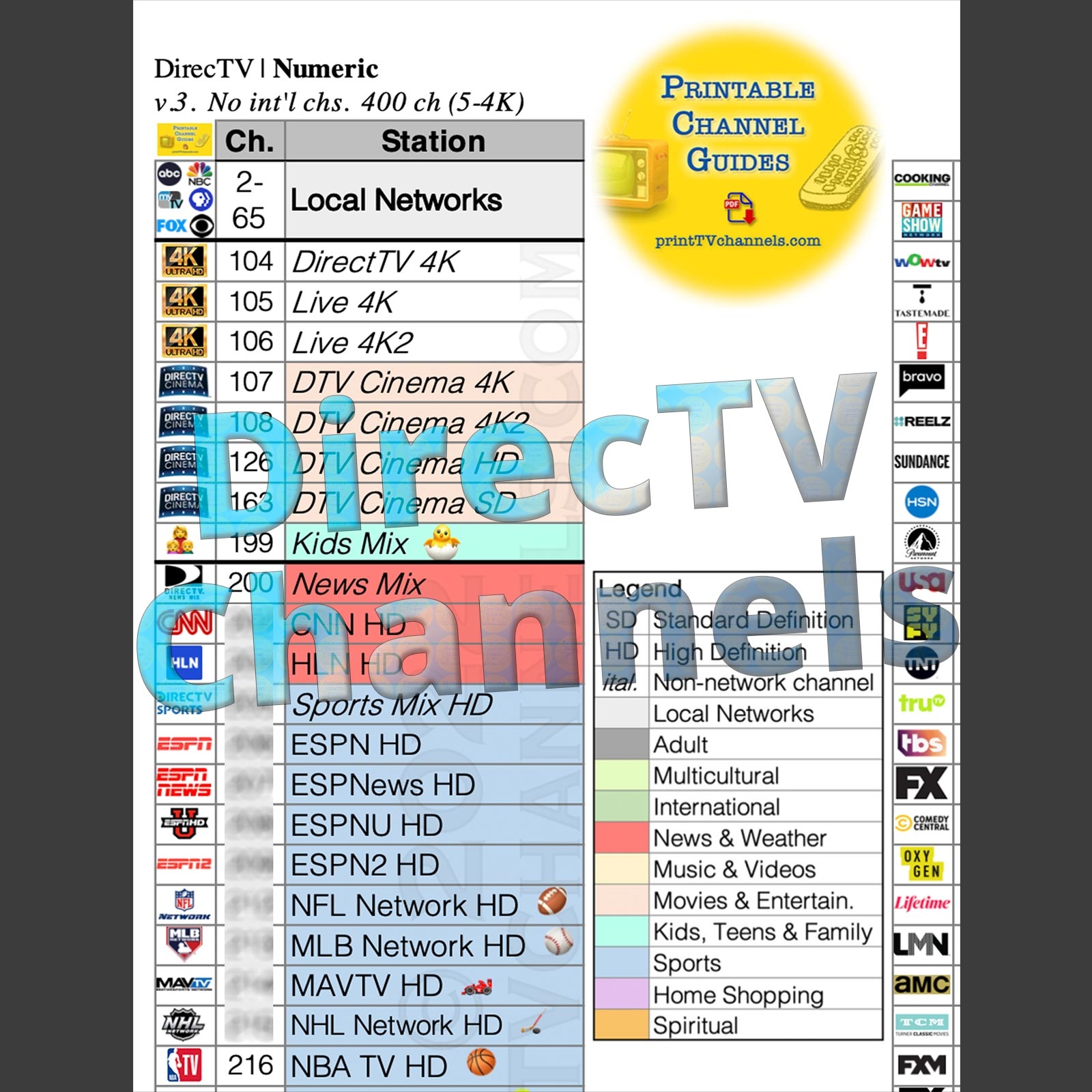 DirecTV Channel Guide 2022 Free Printable PDF With Channel Numbers