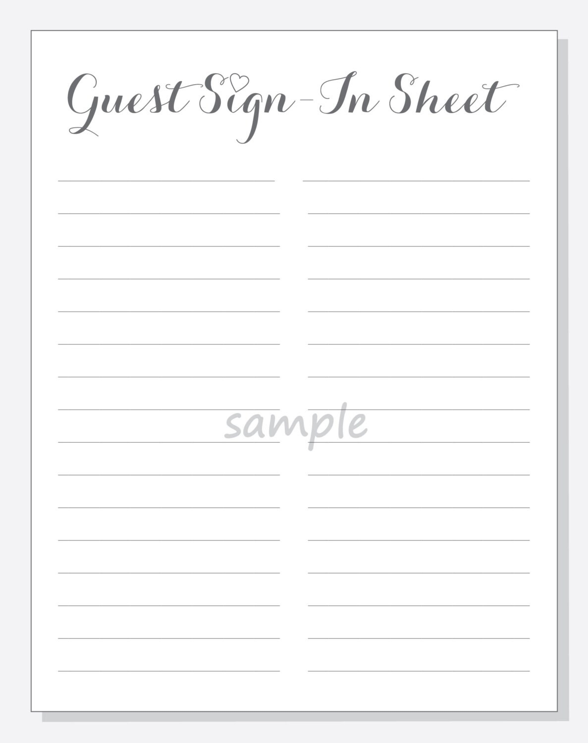 DIY Guest Sign in Sheet Printable For A Wedding Bridal Shower Anniversary Party Script With Red Purple Pink Or Clear Heart Etsy Sweden