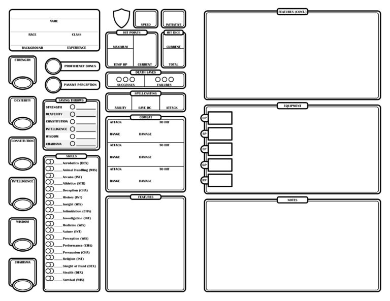 Dnd 5E Character Sheet Compact Half Sheet PDF Etsy