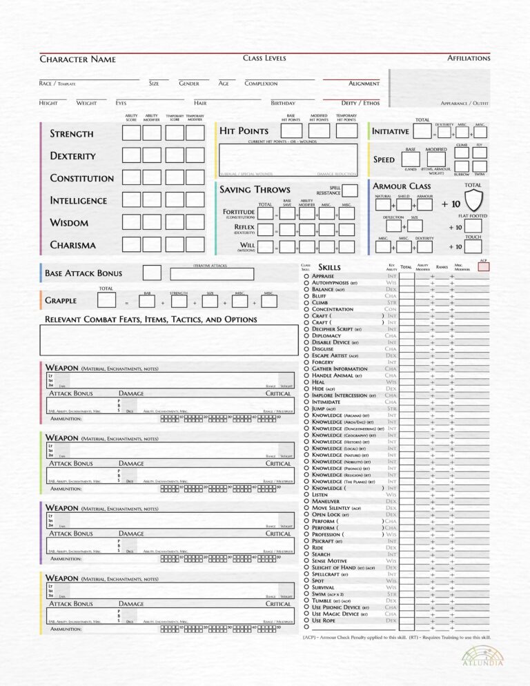 Dnd Character Sheet 3 5e Etsy