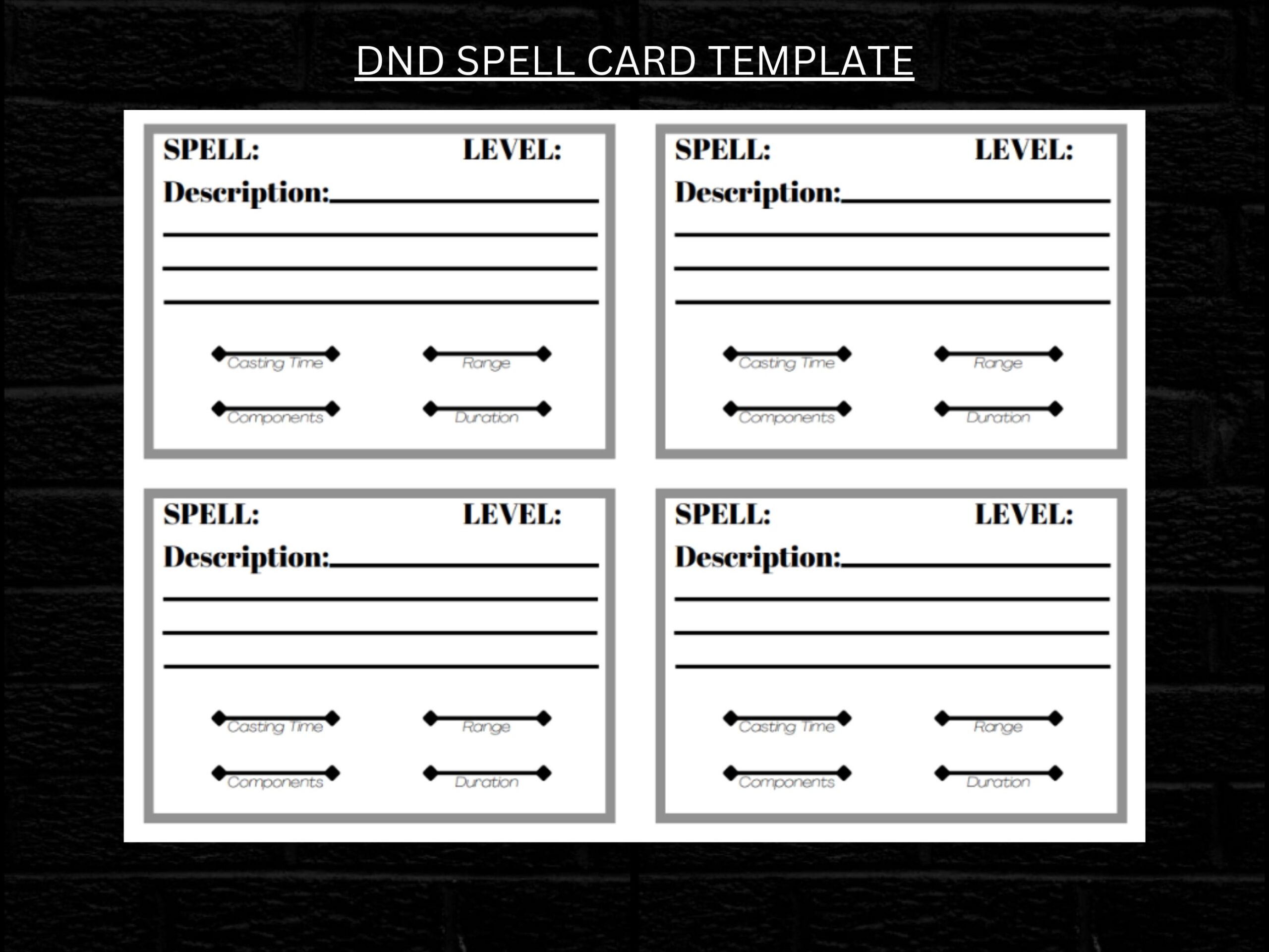 Dnd SPELL CARD Template DM Tool Player Tool Etsy