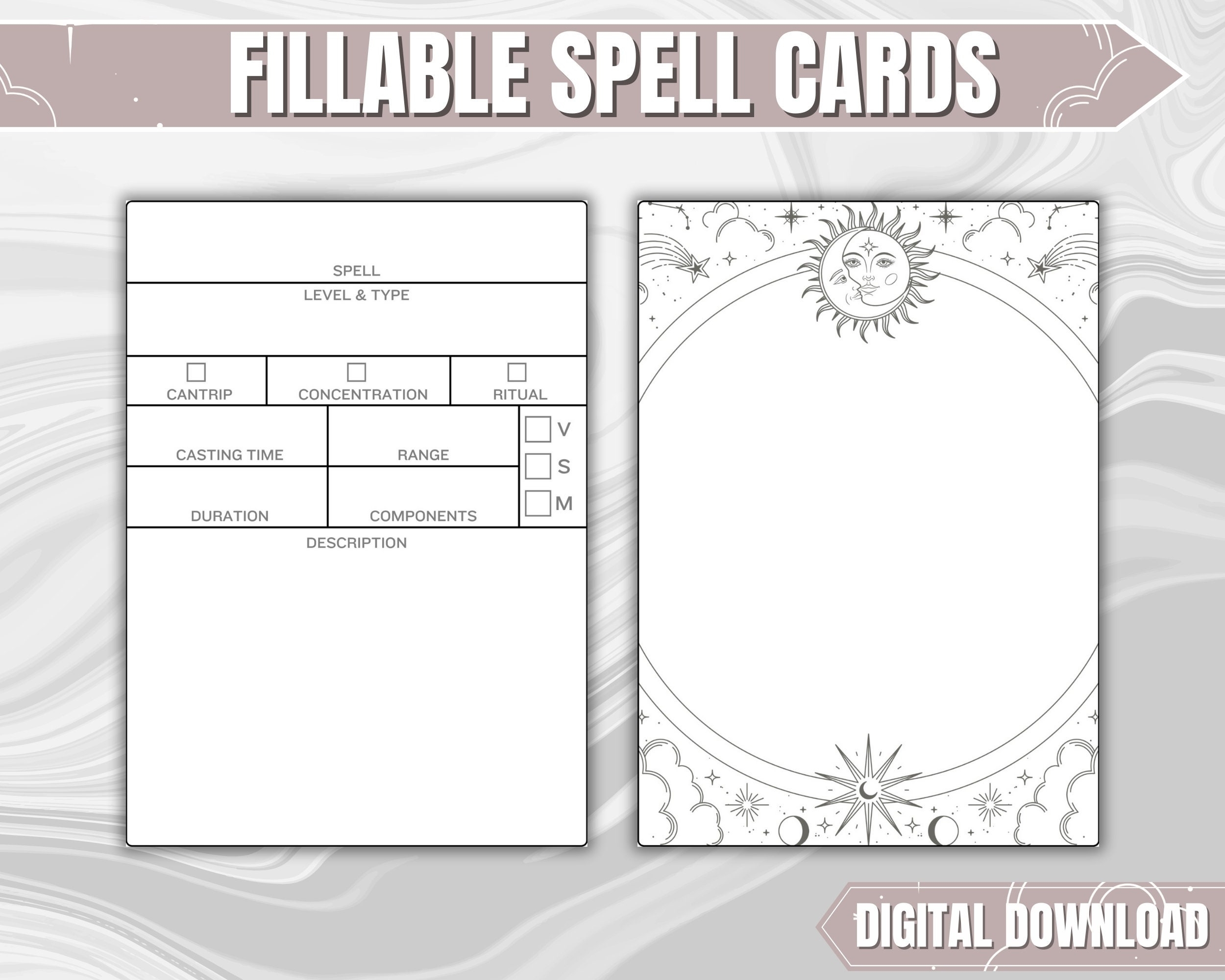 DND Spell Cards ENGLISH VERSION Dungeons And Dragons 5th Edition Blank Pdf Fillable Spell Cards Dnd Gifts For Dms And Players Etsy