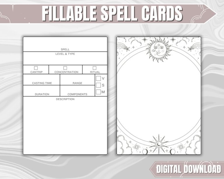 DND Spell Cards ENGLISH VERSION Dungeons And Dragons 5th Edition Blank Pdf Fillable Spell Cards Dnd Gifts For Dms And Players Etsy