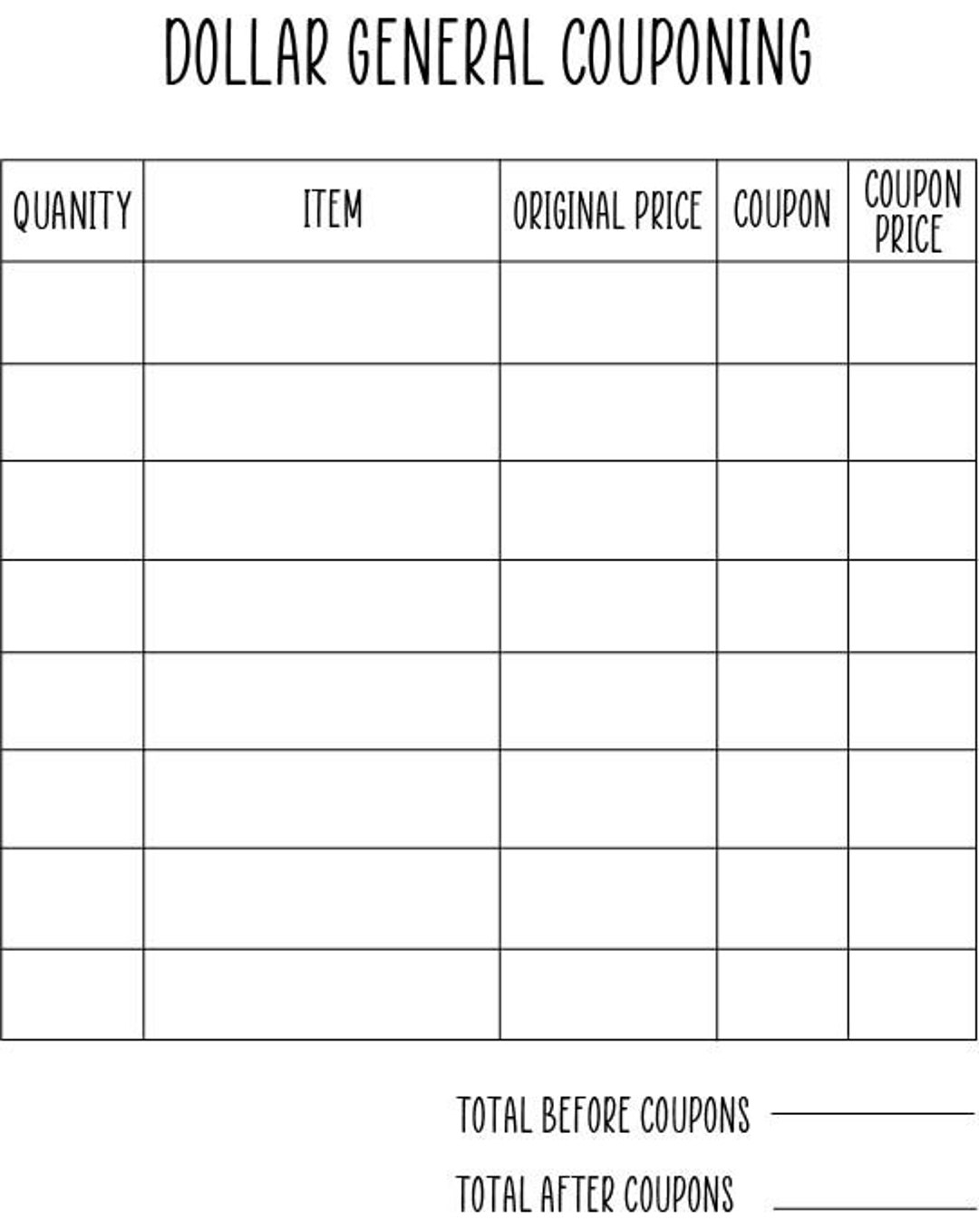Dollar General Couponing Planner Etsy