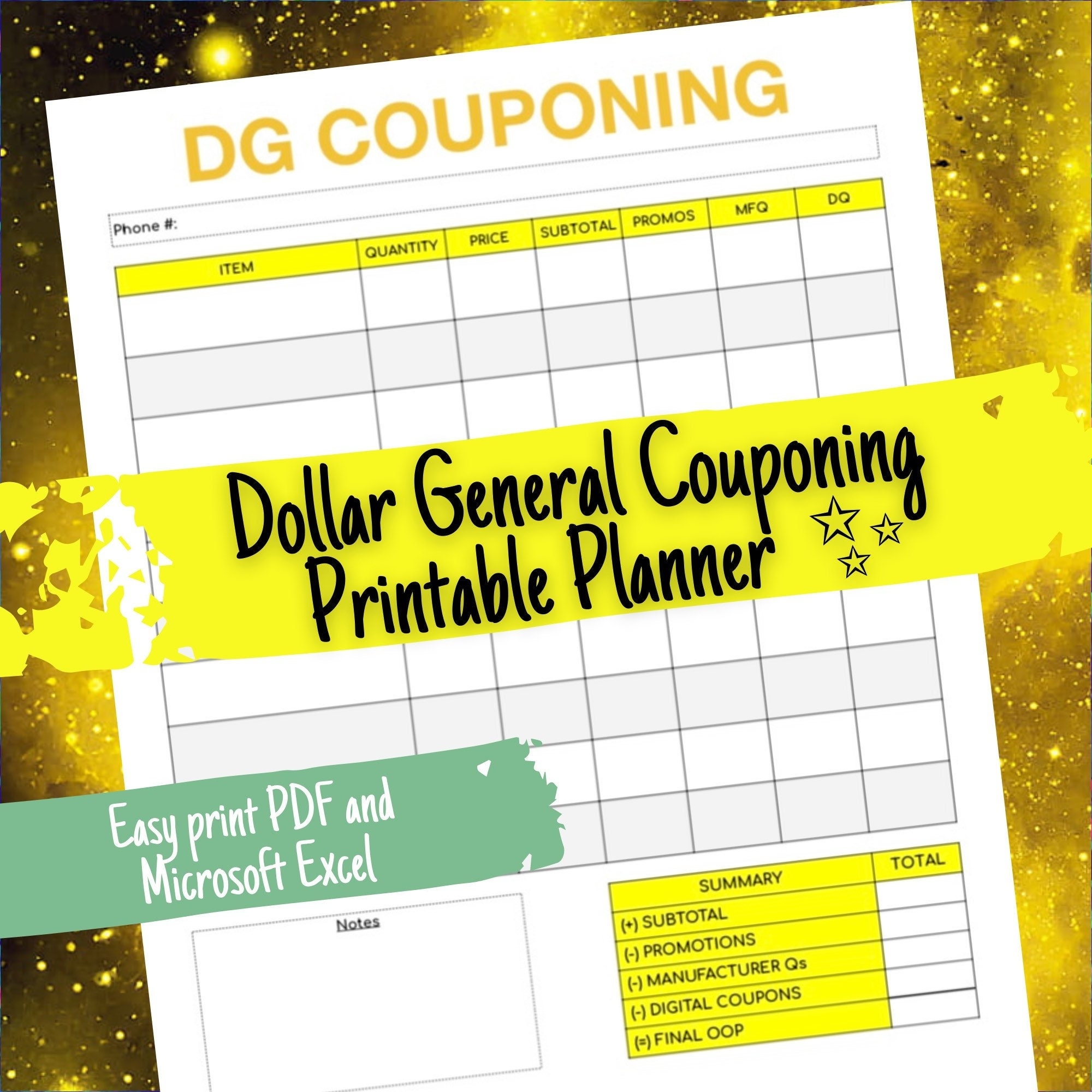 Dollar General Couponing Printable Coupon Shopping Checkout Tracker Couponer Binder Log Sheet PDF Excel Etsy