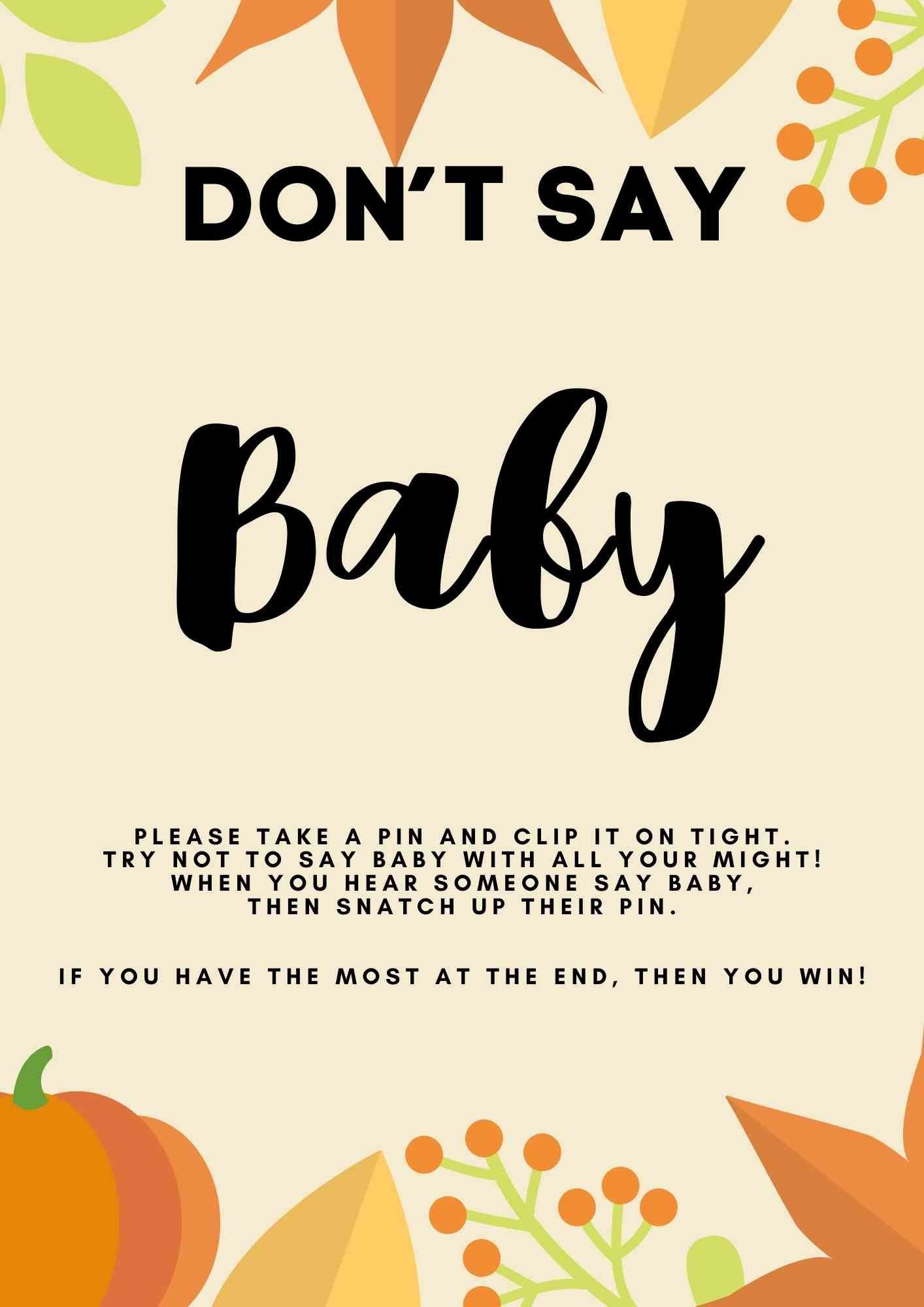 Don t Say Baby Fall Themed Baby Shower Game Free Printable Payhip