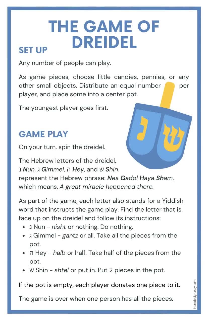 how to play dreidel printable directions