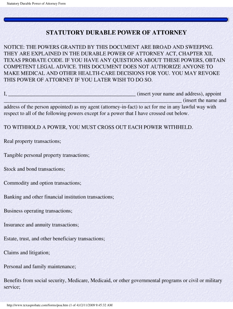 Durable Power Attorney Texas Fill Online Printable Fillable Blank PdfFiller