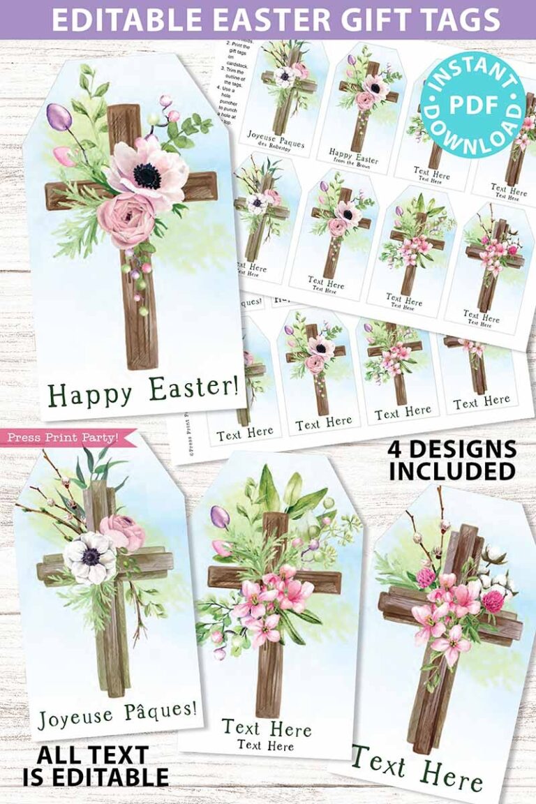 Easter Gift Tags Printable Watercolor Crosses Press Print Party 