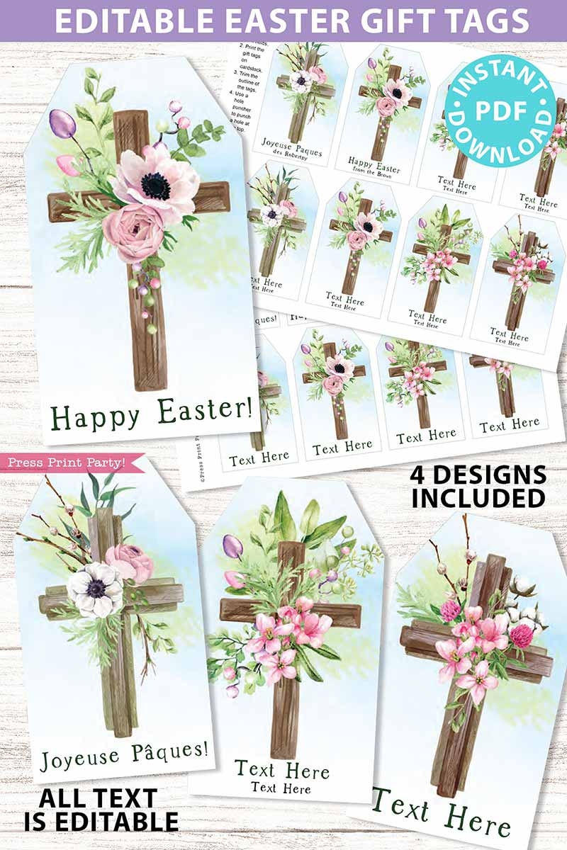 Easter Gift Tags Printable Watercolor Crosses Press Print Party 
