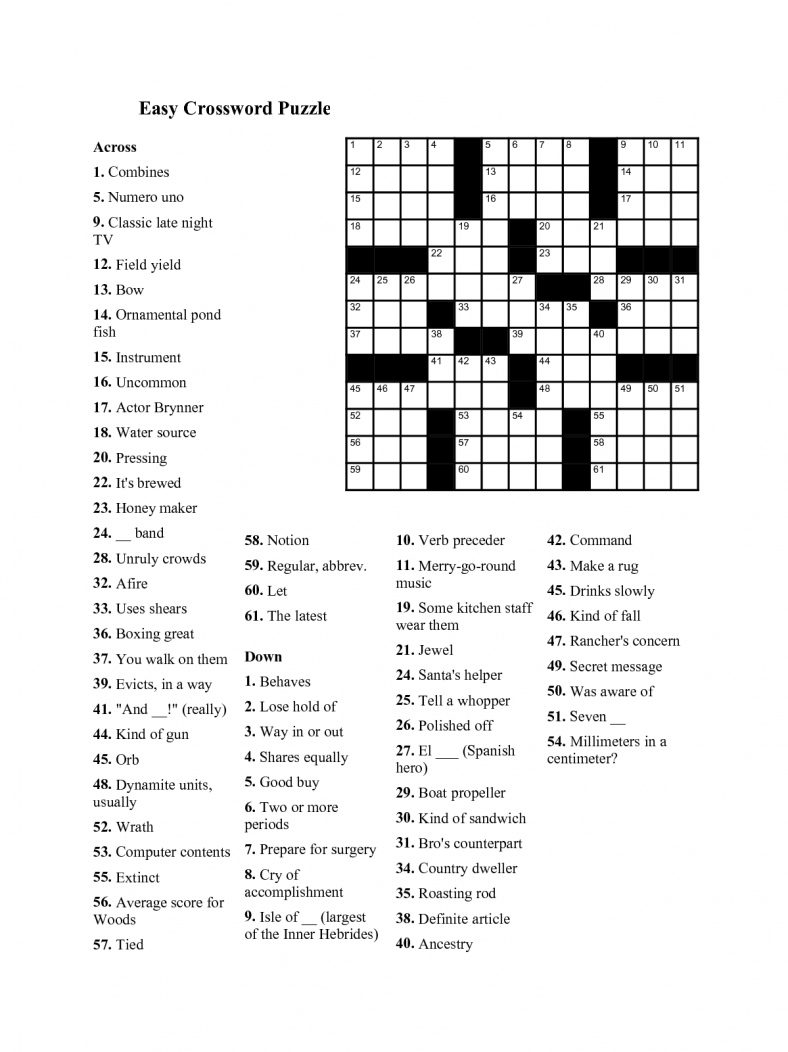 Easy Crossword Puzzles For Seniors Activity Shelter Worksheets Library
