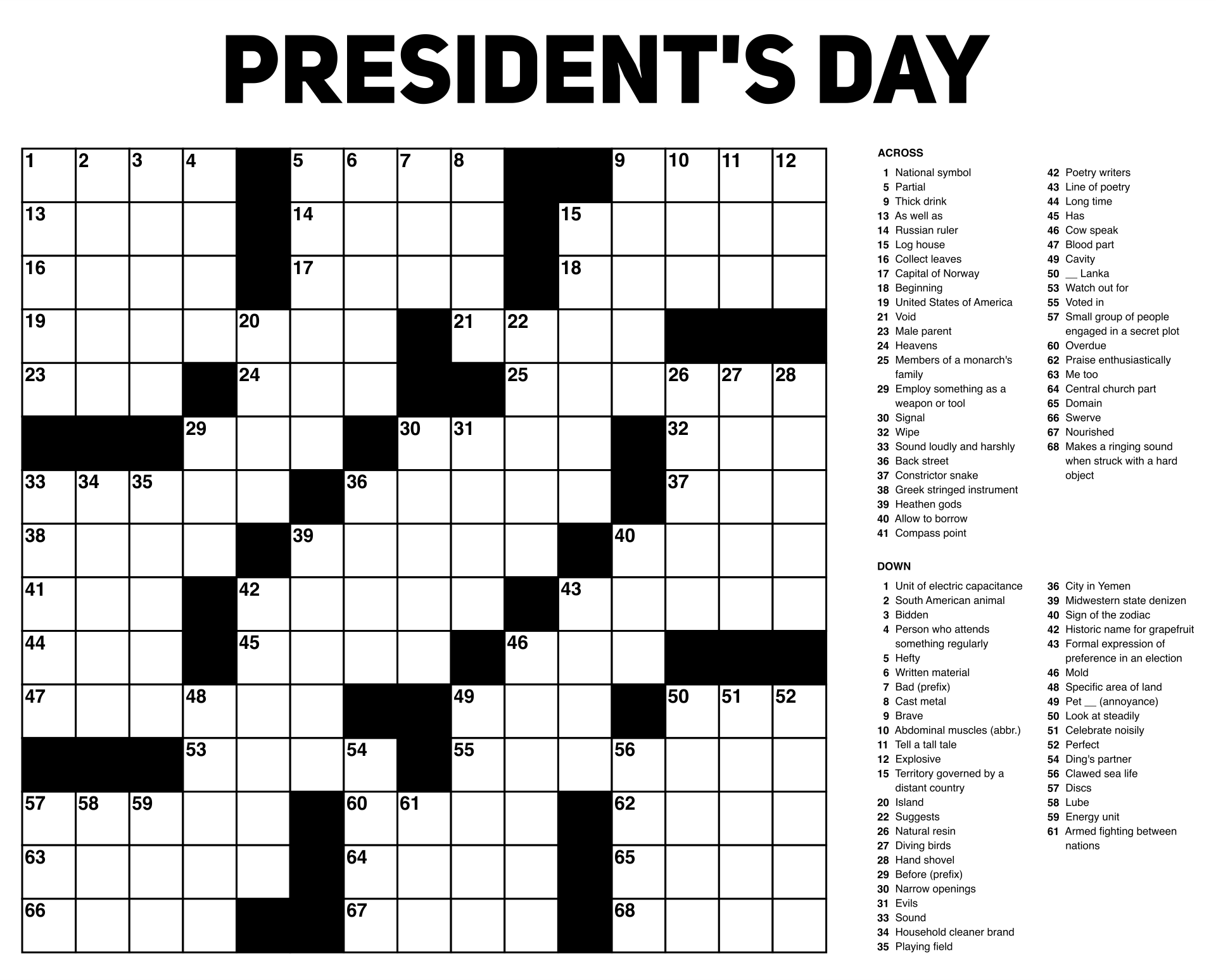 large printable crossword puzzles free