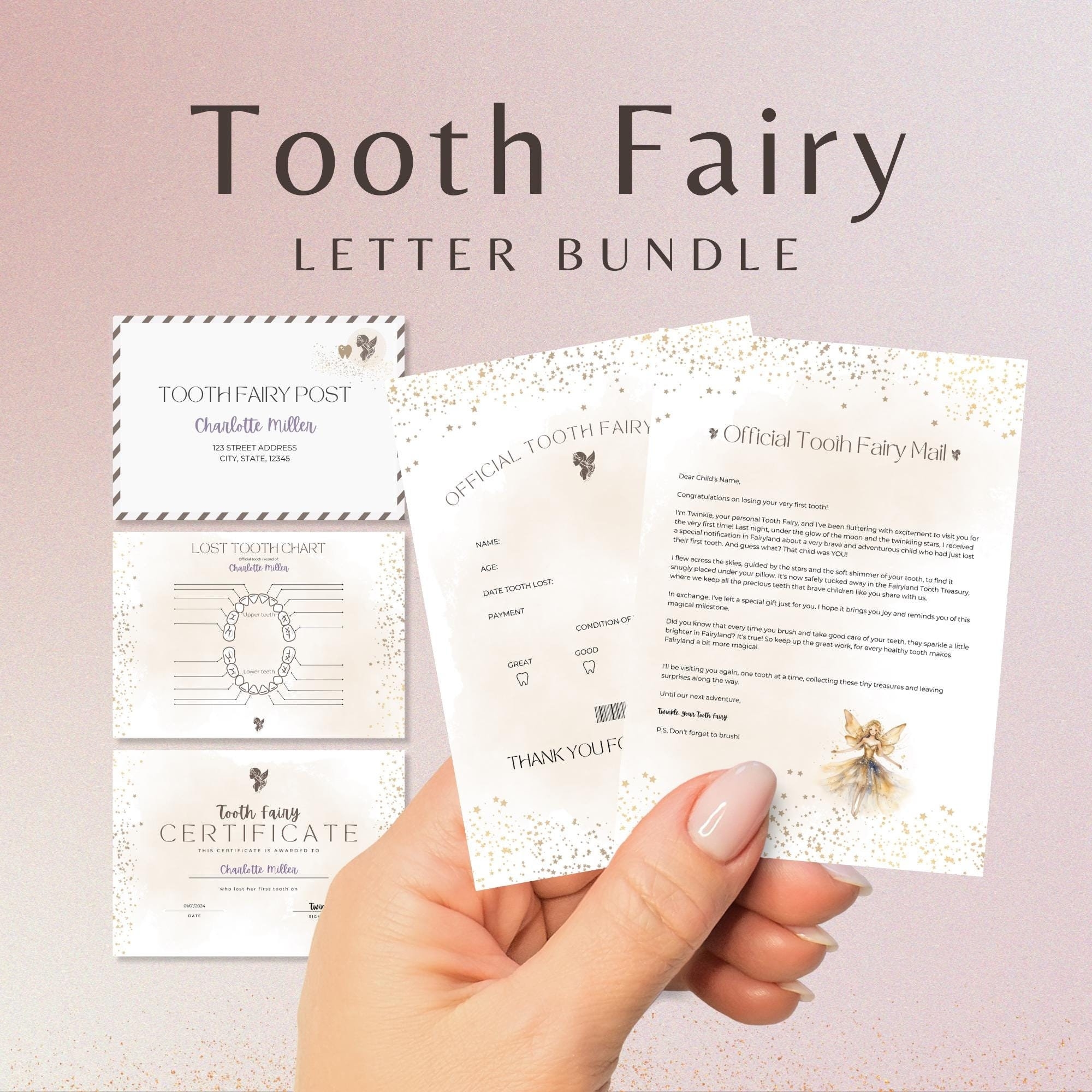 Editable Tooth Fairy Bundle Tooth Fairy Certificate Lost Tooth Chart Tooth Fairy Letter Gold Stars Kids Printable Canva Etsy