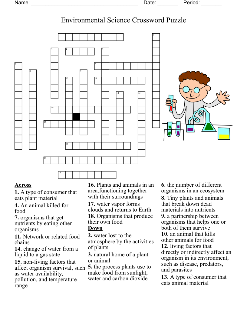 science crossword printable