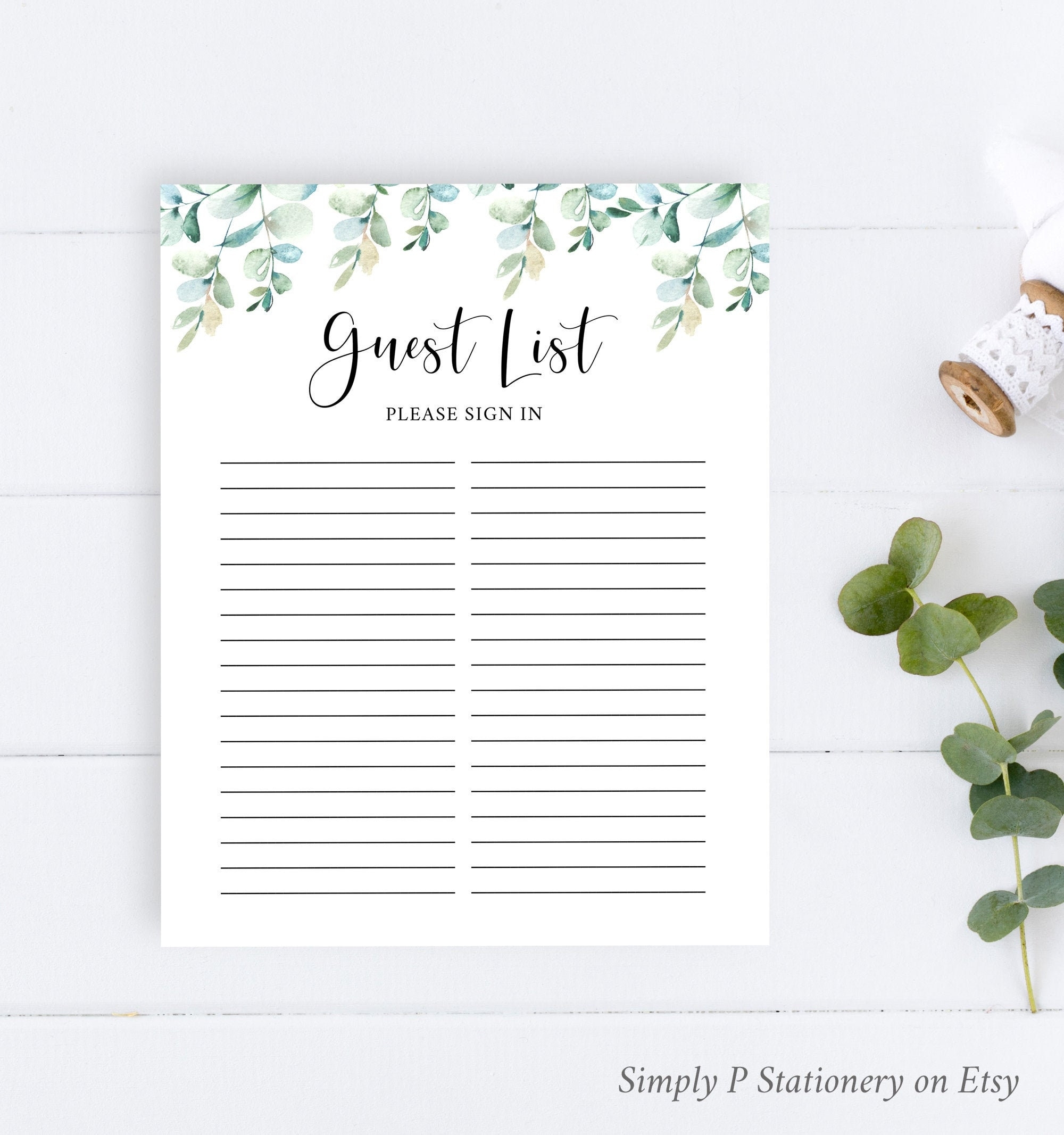 Eucalyptus Guest List Printable Sheet Baby Shower Guest List Greenery Sign In Sheet Foliage Bridal Shower Guest List Inst Download 022 W Etsy