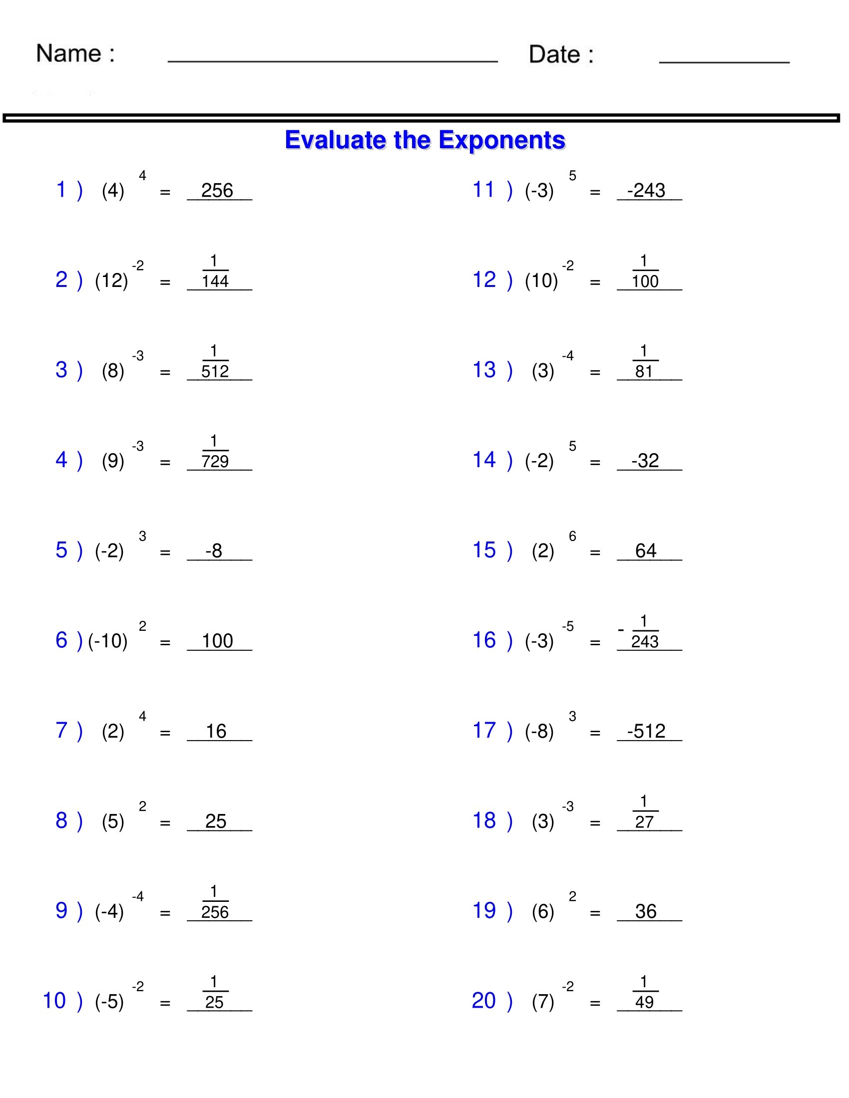 Exponents And Radicals Worksheets Solving Integers With Exponents Worksheets Made By Teachers