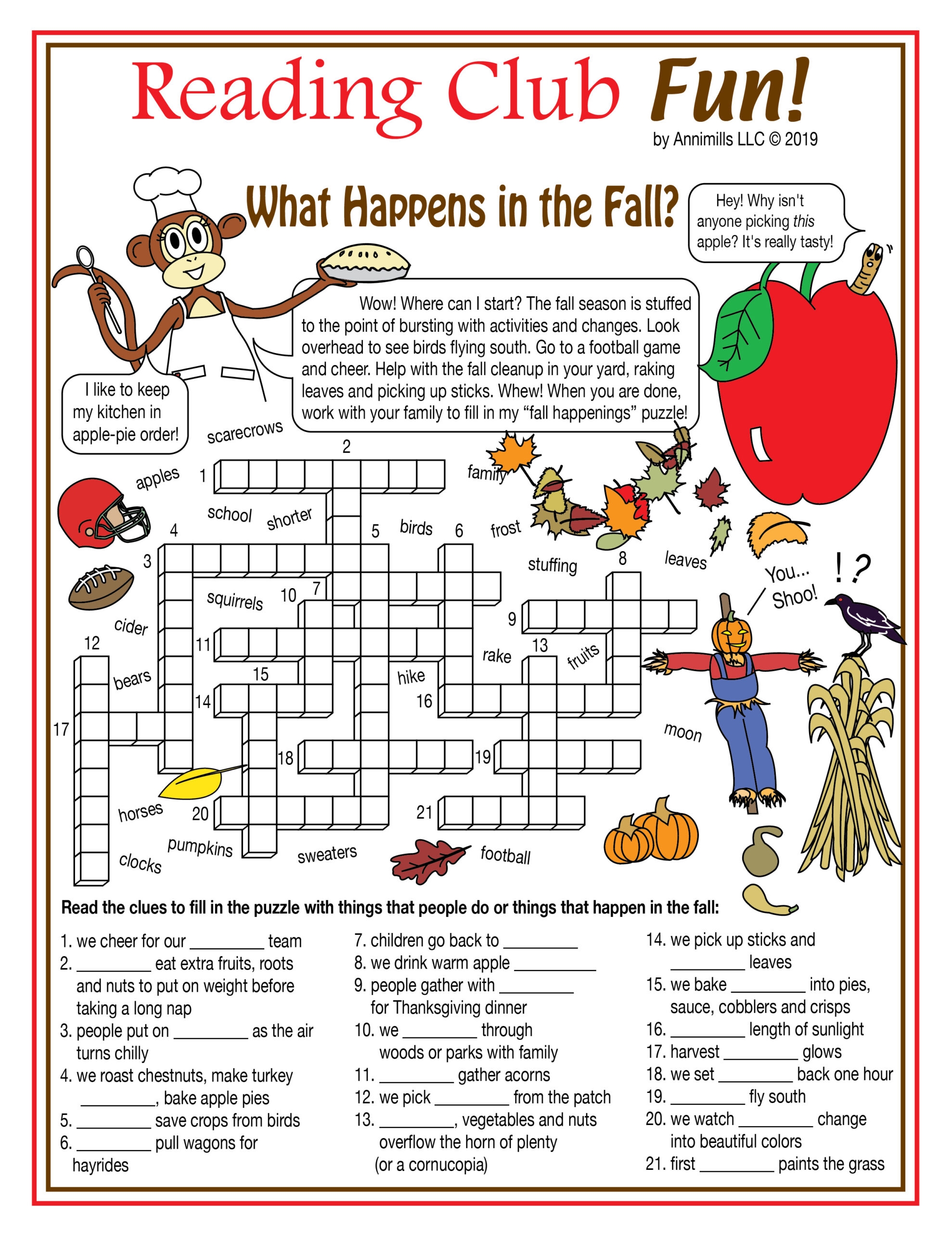 fall crossword puzzle printable