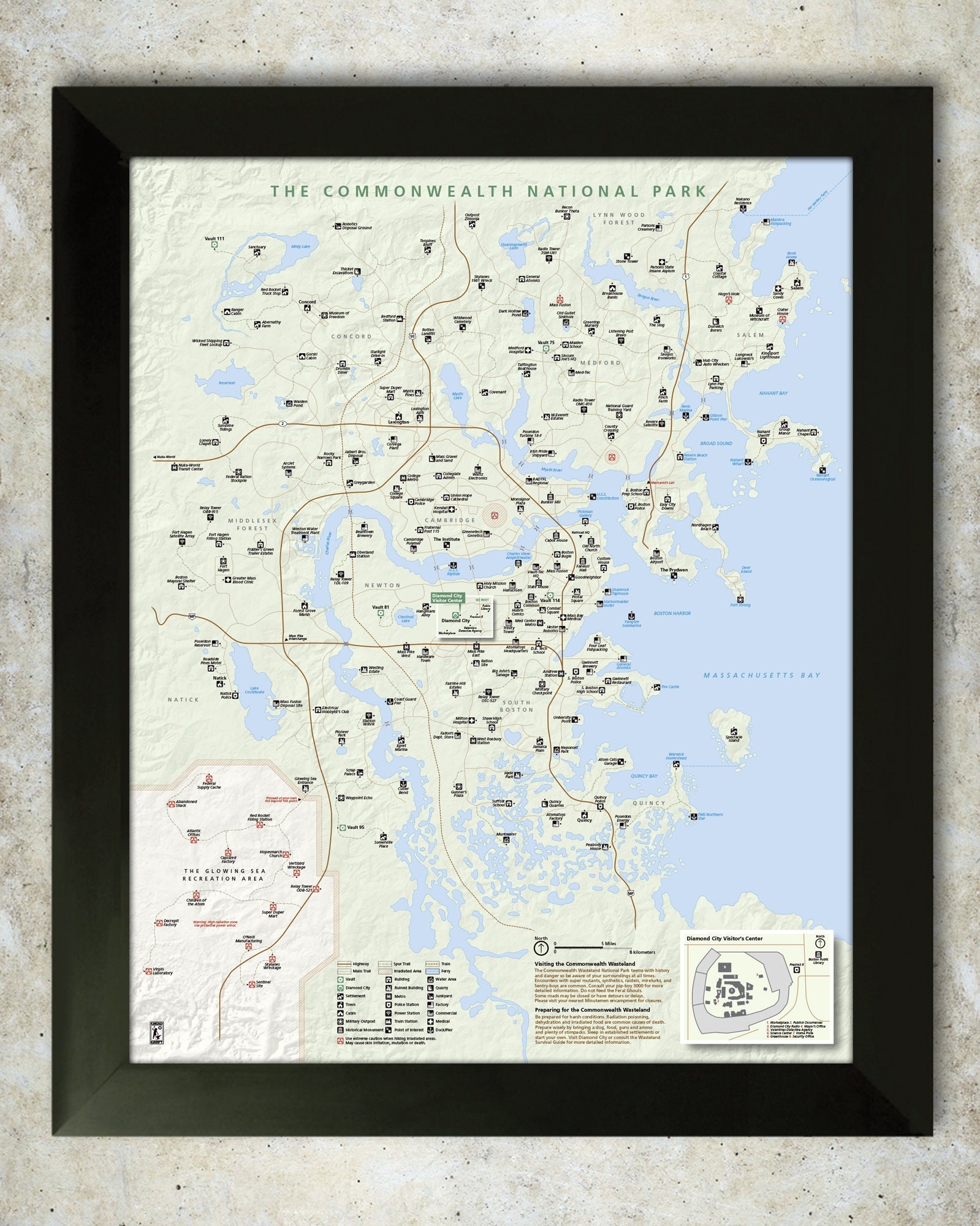 Fallout 4 Commonwealth National Park Map Style Print 16x20 Etsy