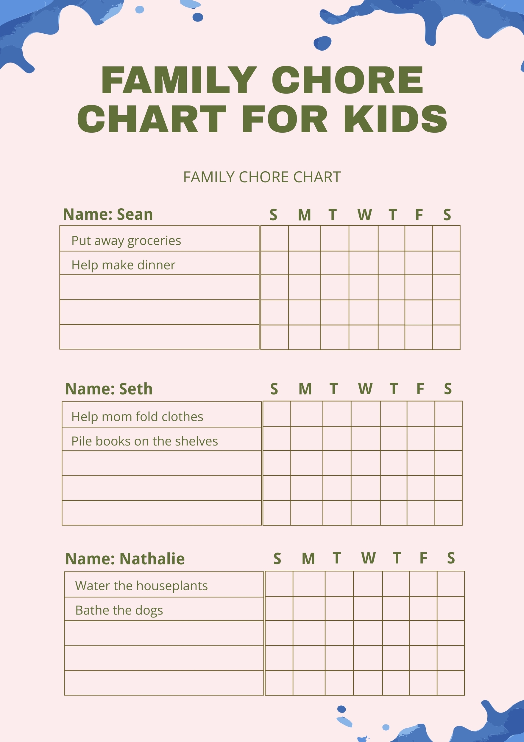 free printable chore charts for multiple children