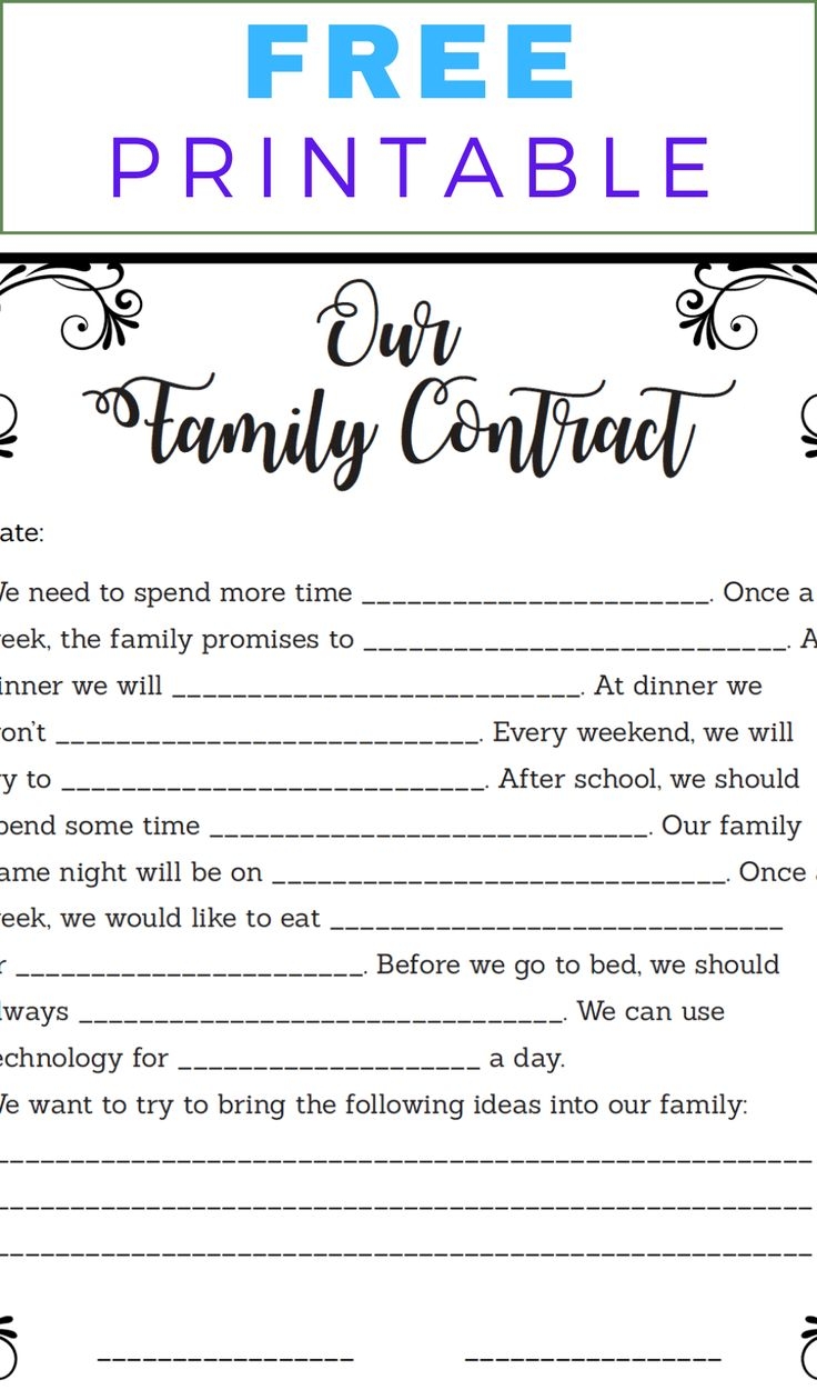 Family Contract Printable Free Download