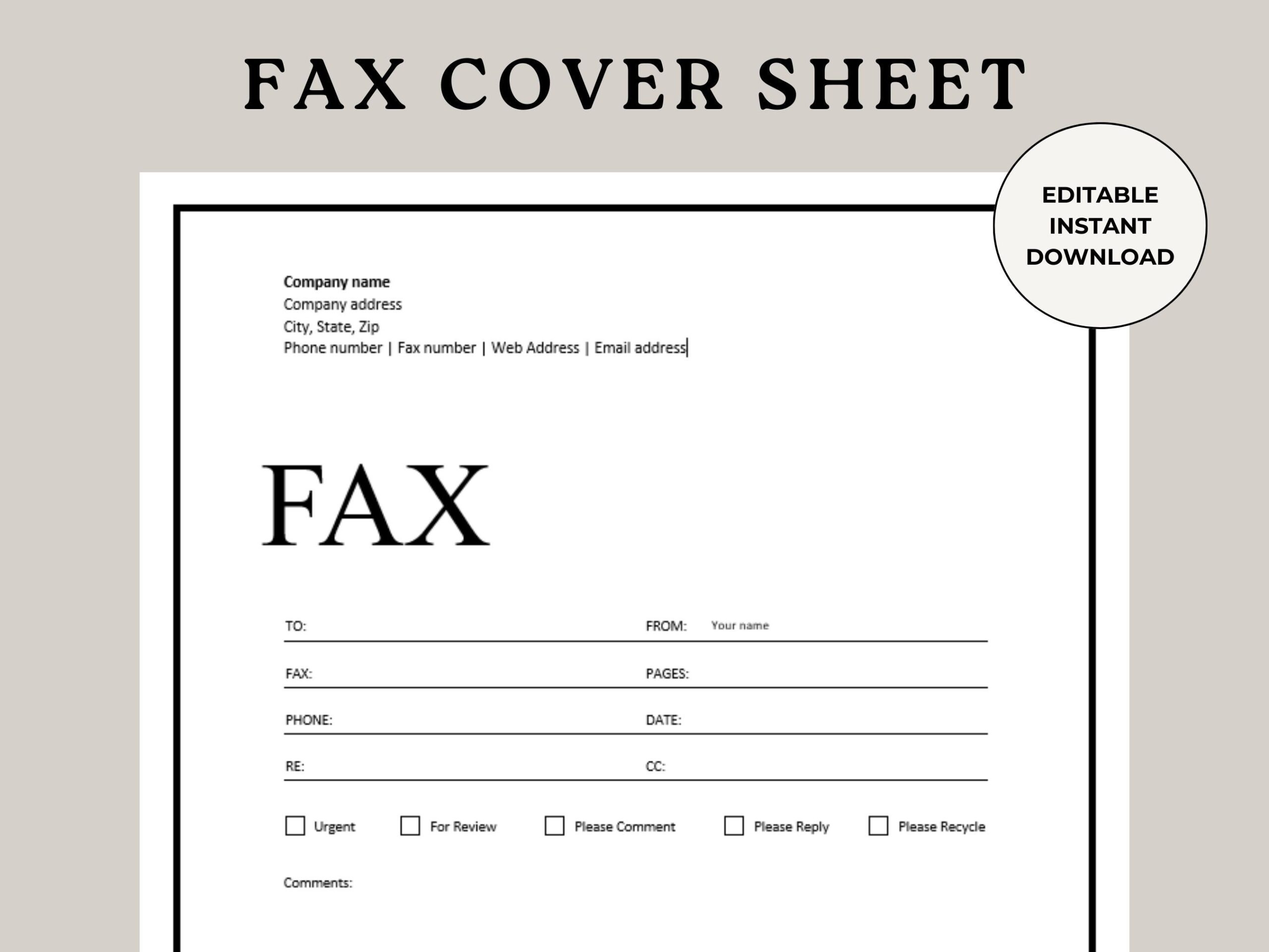 Fax Cover Sheet Fax Sheet Fax Cover Personal Fax Cover Administrative Forms Editable Word Form Fax Cover Template Human Resources Etsy