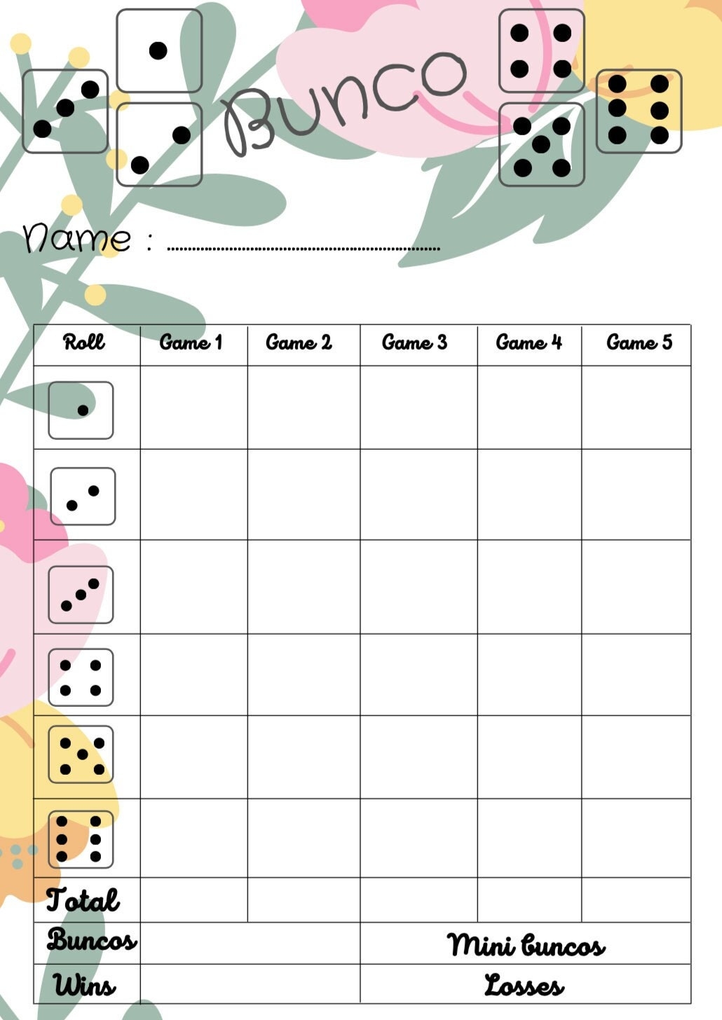 Floral Bunco Score Card Bunco Scoresheet Bunco Score Pads Printable File PDF Download 8 5x11 Etsy Floral Bunco Score Card Bunco Scoresheet Bunco Score Pads Printable File PDF Download 8 5x11 Etsy