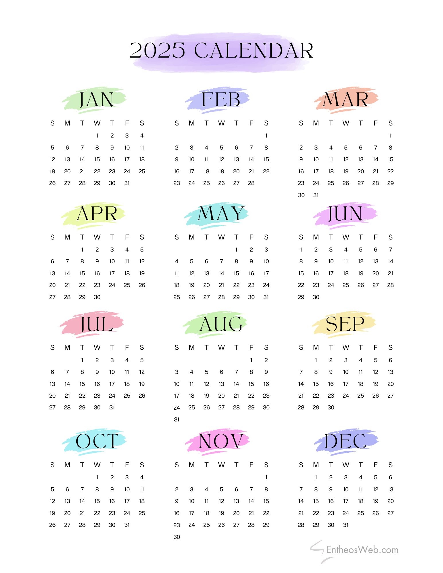 Free 2025 Calendars EntheosWeb