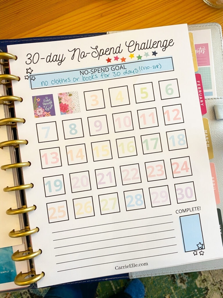 Free 30 Day No Spend Challenge Printable Carrie Elle