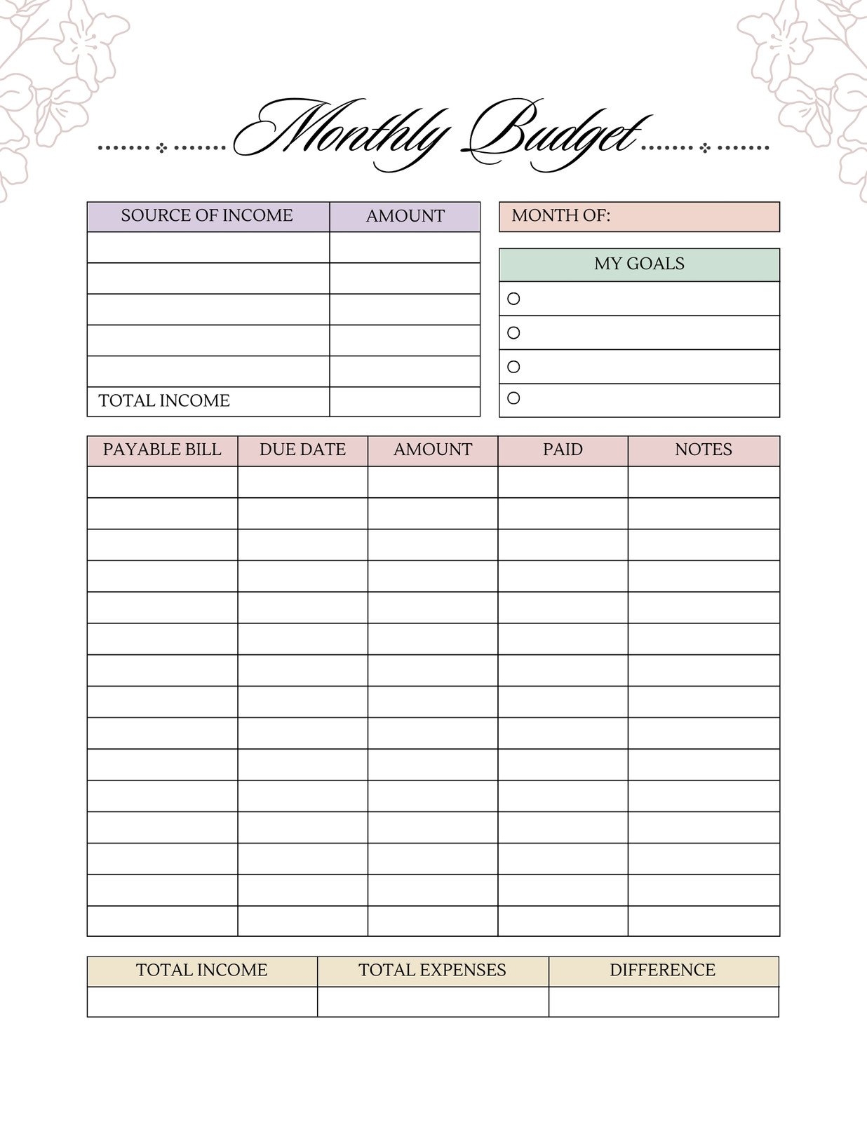 beginner printable budget worksheet