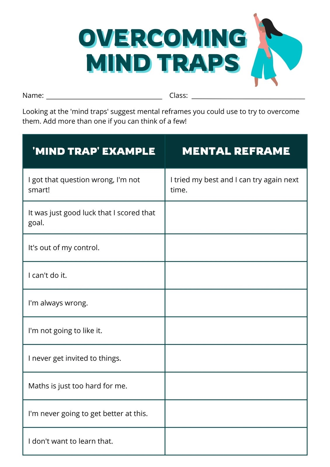 printable mental health worksheets