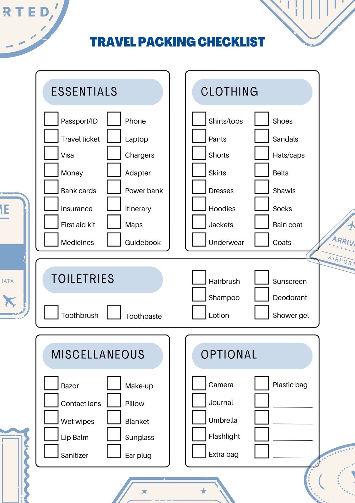 Free And Customizable Packing Templates