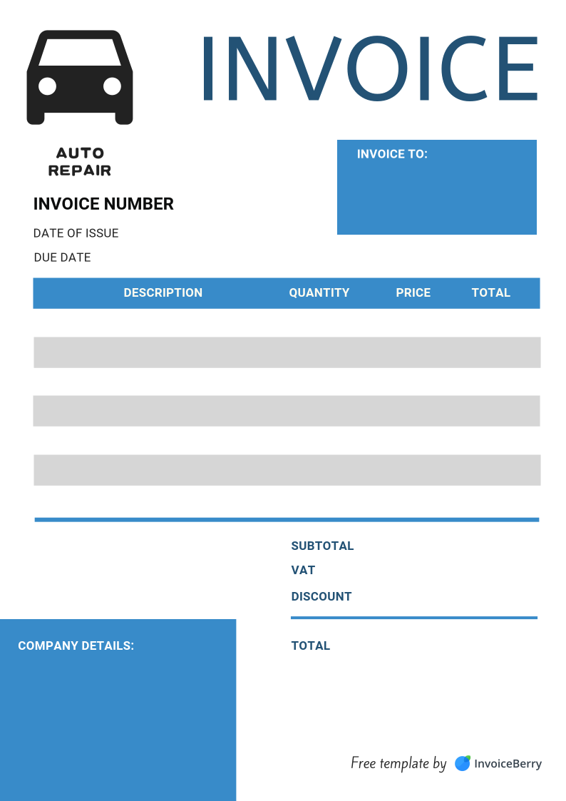 free printable auto repair invoice template