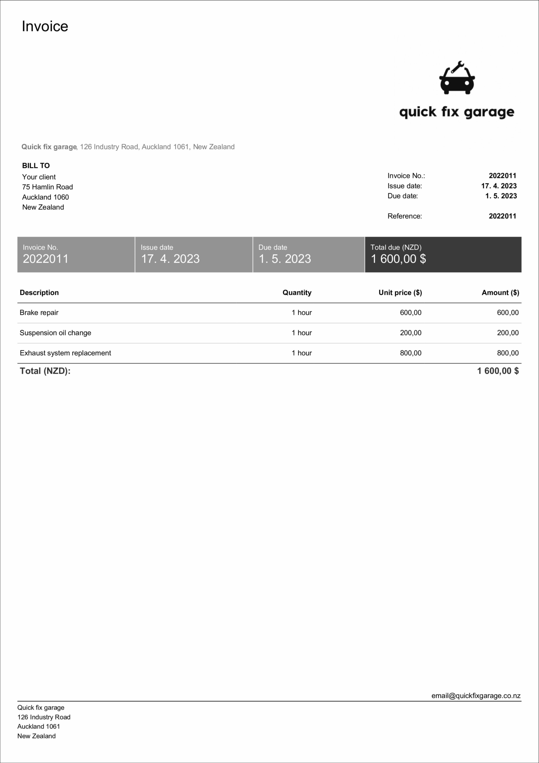 Free Auto Repair Mechanics Invoice Templates Billdu