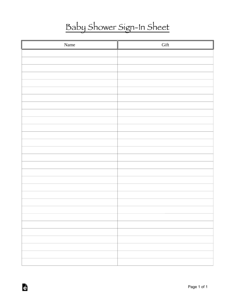 Free Baby Shower Sign in Sheet Template PDF Word EForms