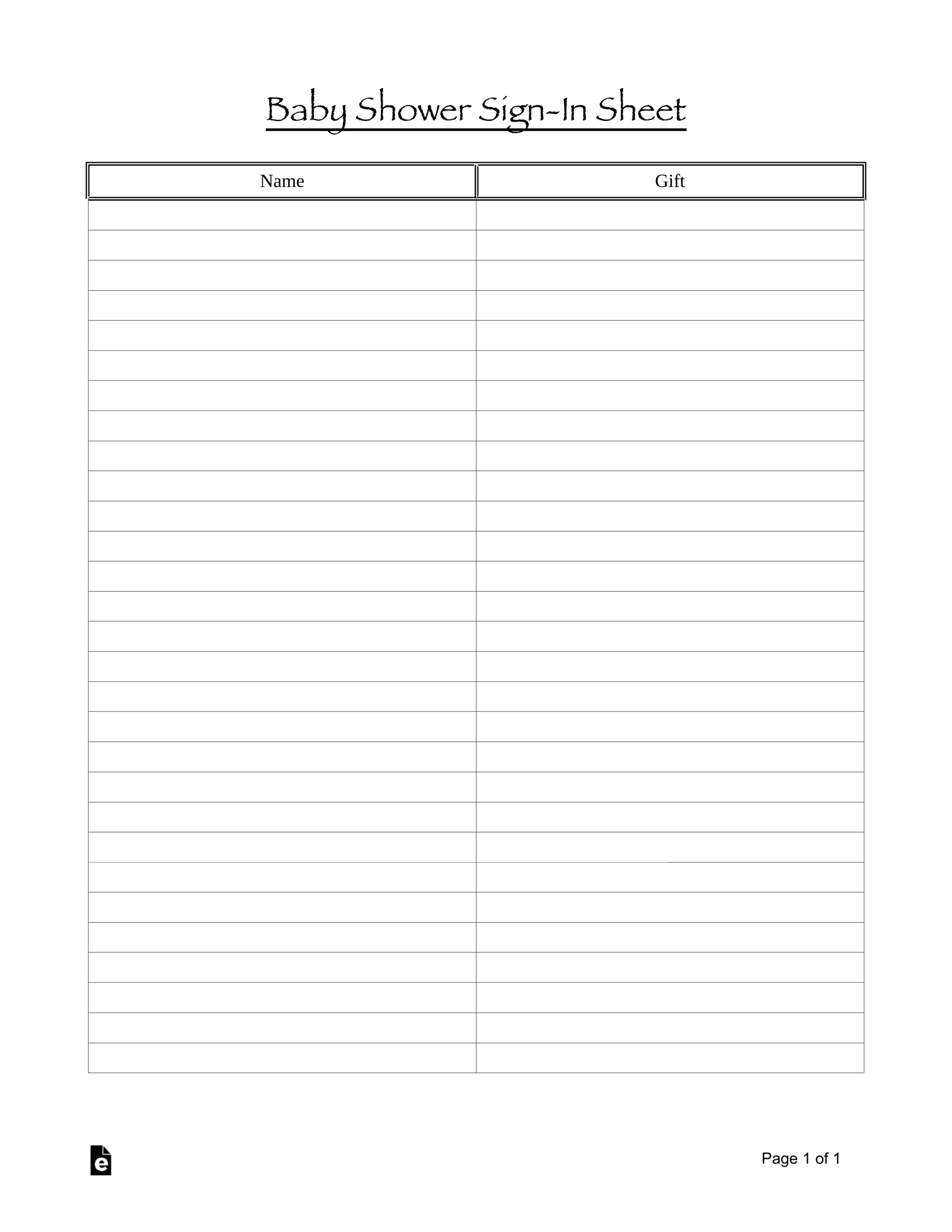 Free Baby Shower Sign in Sheet Template PDF Word EForms