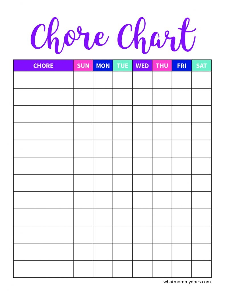 blank printable chore charts