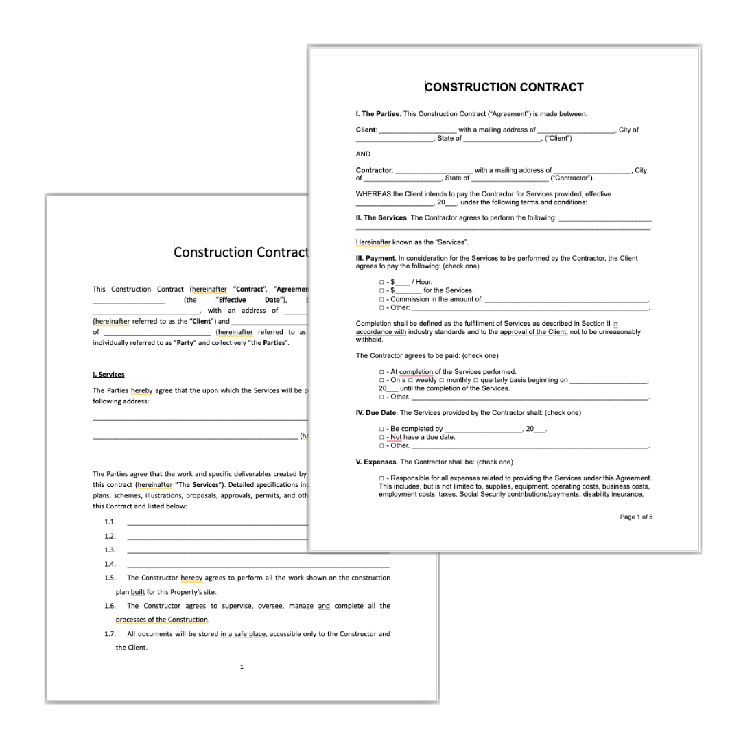 Free Construction Contract Template Planyard