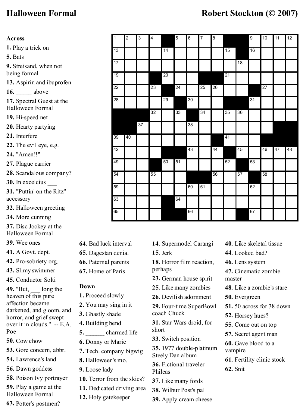 printable halloween crossword puzzles